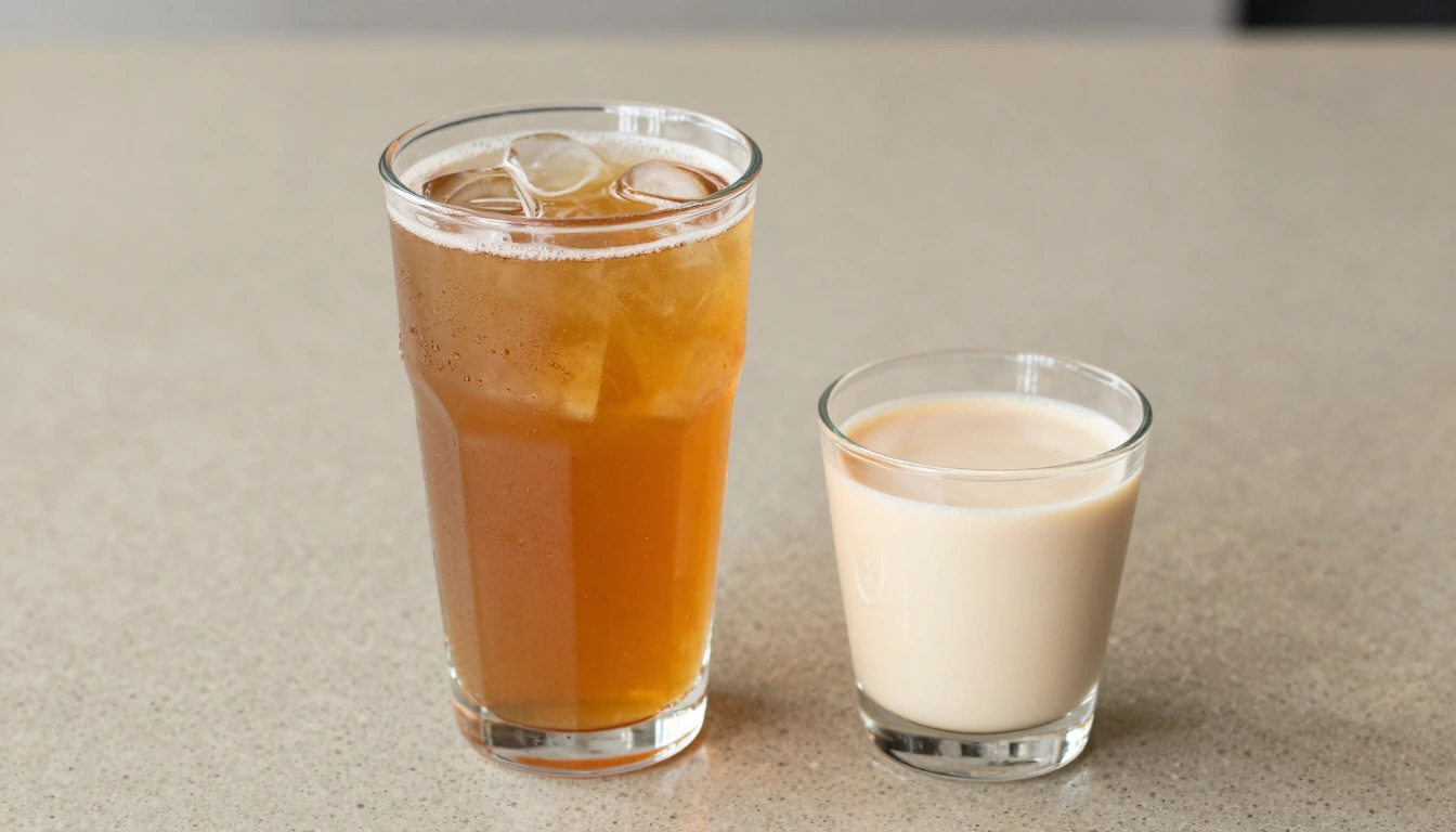 Illustration of iced amber tea and a glass of milk tea