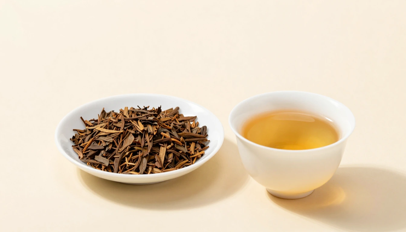 Generated illustration of dried leaves beside a cup of amber infusion