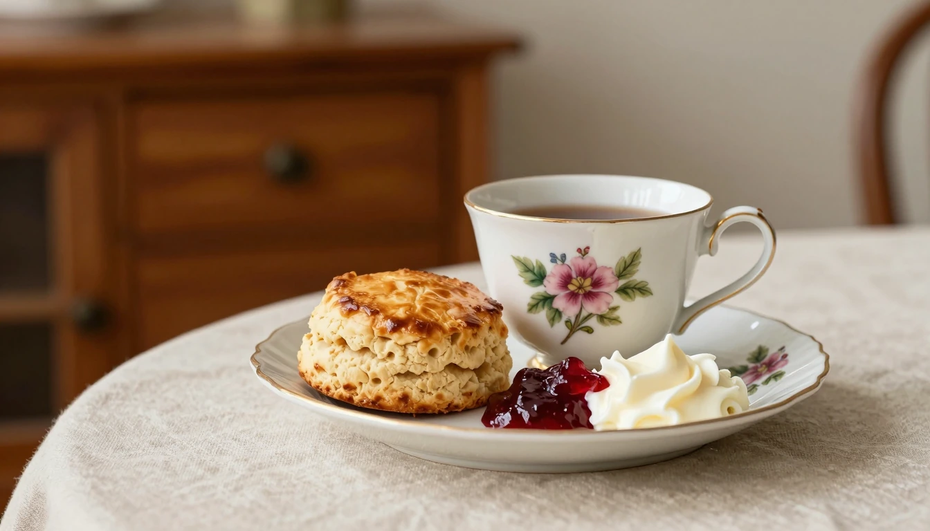Illustration of English afternoon tea and vintage china