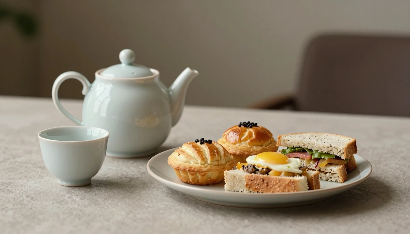 Illustration of a personal pot and afternoon-tea accompaniments