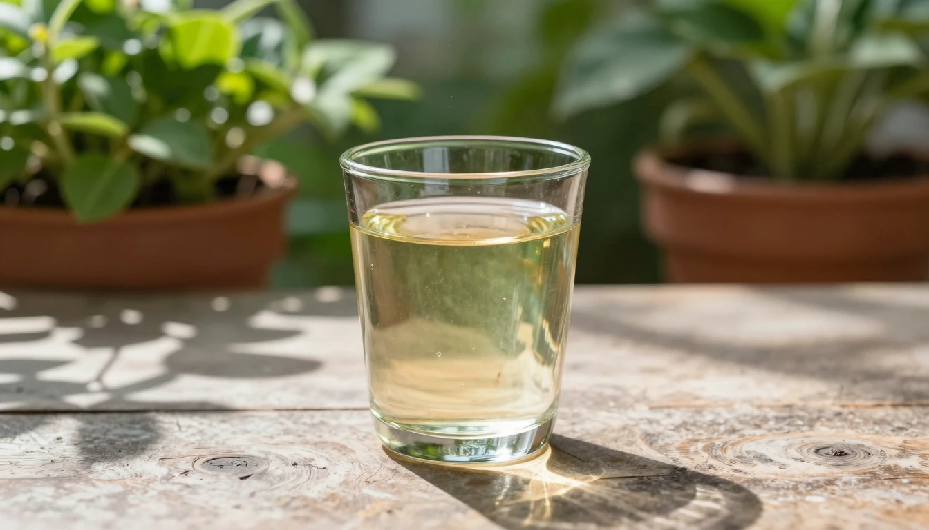 Illustration of an herbal infusion in a subtropical garden